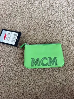 ***NWT*** MCM Neon Green Leather Card Pouch/Coin Wallet